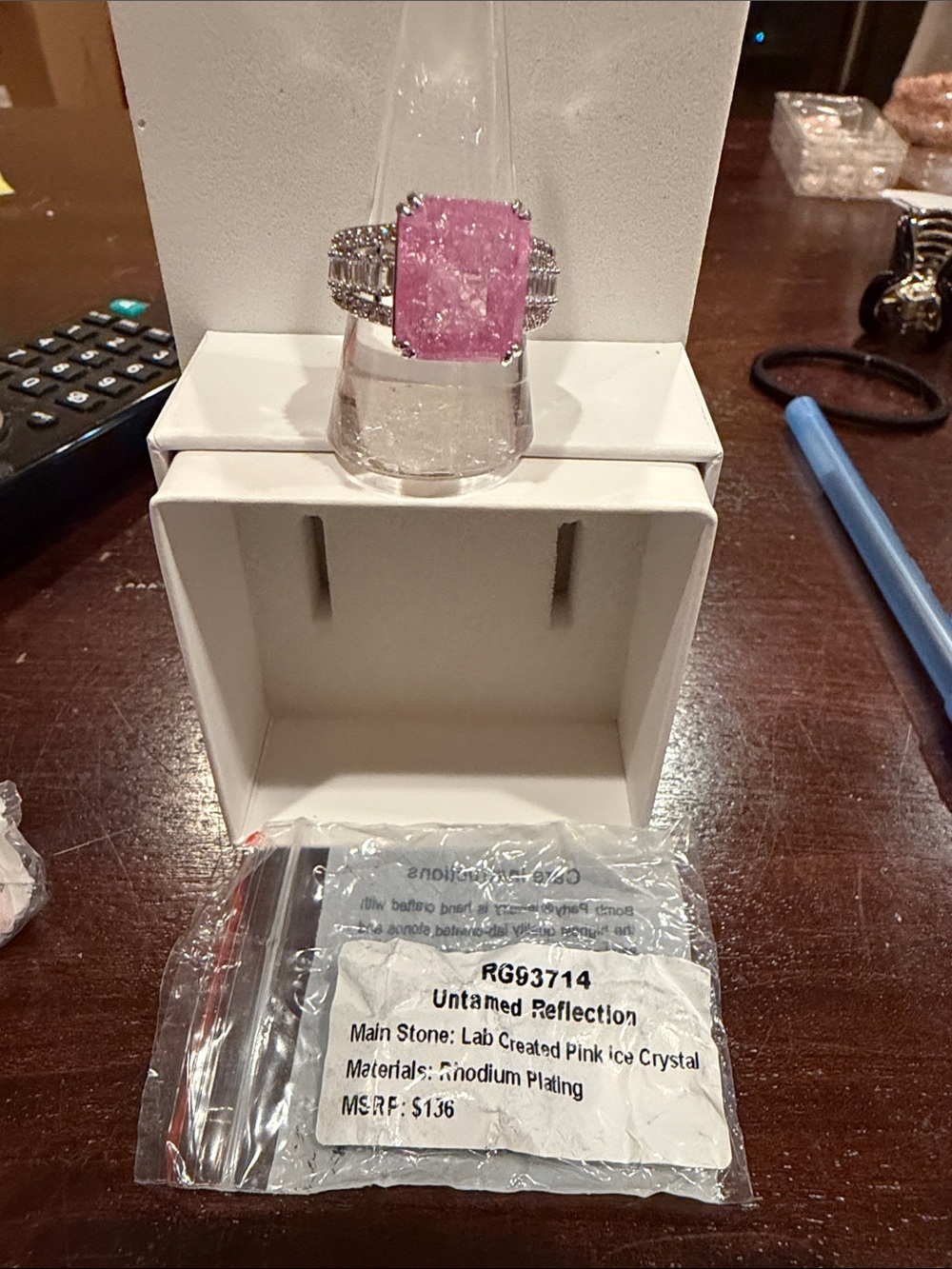 Untamed Reflection Pink Ice Crystal on Rhodium